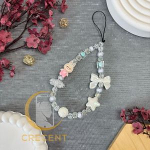 LABUBU CLOUD PREMIUM Lanyard Tali Gantungan Gelang Strap HP Phone Charm Handphone Device Kamera Handmade Macaron Candy Lanyard Full Warna Korean Style Pink White Purple Blue Fuschia Estetik Bracelet Beads Character LABUBU Awan Pita Ribbon