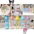 Kuromi water bottle Sanrio Botol air Melody Cinnamoroll 550ml Clear Glass Summer Portable Mug Children School Drinking Mug Girls Cute Cartoon Mugs kanak-kanak cup. 
