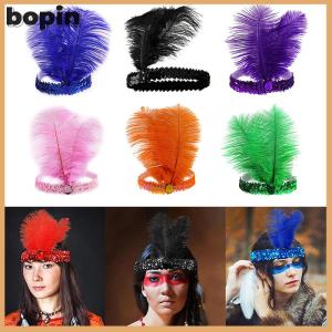 Bopin Sequins Feather Headband Indian Feather Headdress Holiday Party Indian Hairband Fashion Women Hair Accessories