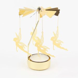 HUNIU Hollow Metal Rotating Tea Light Holder Metal Angel Carousel Pattern Rotating Candlesticks Romantic Gold Silver Christmas Rotating Candle Holder Party