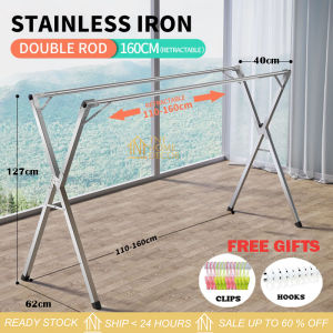 TNT 1.6m/2.4m Two/Three Rods Floor Standing Foldable Stainless Steel Clothes Drying Rack Clothes Hanger