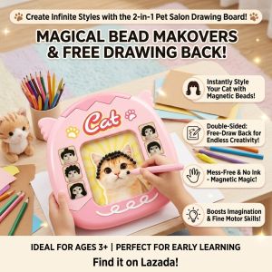 Magnetic Drawing Board Magnetic Bead Art Toy Kitten Hairstyle Puzzle Reusable Doodle Board Educational Learning Toy Fine Motor Skills Activity