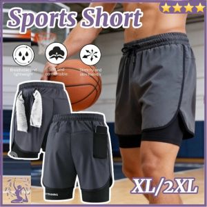 Mens 2-in-1 Ice Silk Sports Shorts Quick Dry Breathable Gym Shorts With Pockets Running Shorts