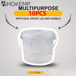 10PCS 1 Liter Plastic Bucket Container with Lid Transparent Food Storage Clear Canister Bucket