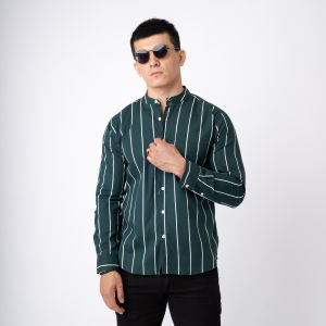 VENGOZ Kemeja Shanghai Pria Slimfit - Vicente Stripe Dark Green LS