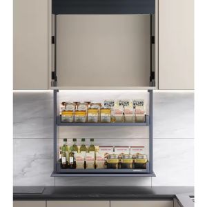 Giá gia vị điện Eurogold ESL8860 600mm rổ vách kính nâng hạ tự động cho tủ bếp trên chỉ cần chạm