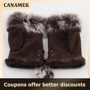 【 CANAMEK 】 Plush Fingerless Gloves Female Winter Mitten Soft Warm Women Wrist Warmers Outdoor Write Gloves Thickened Cold Protection