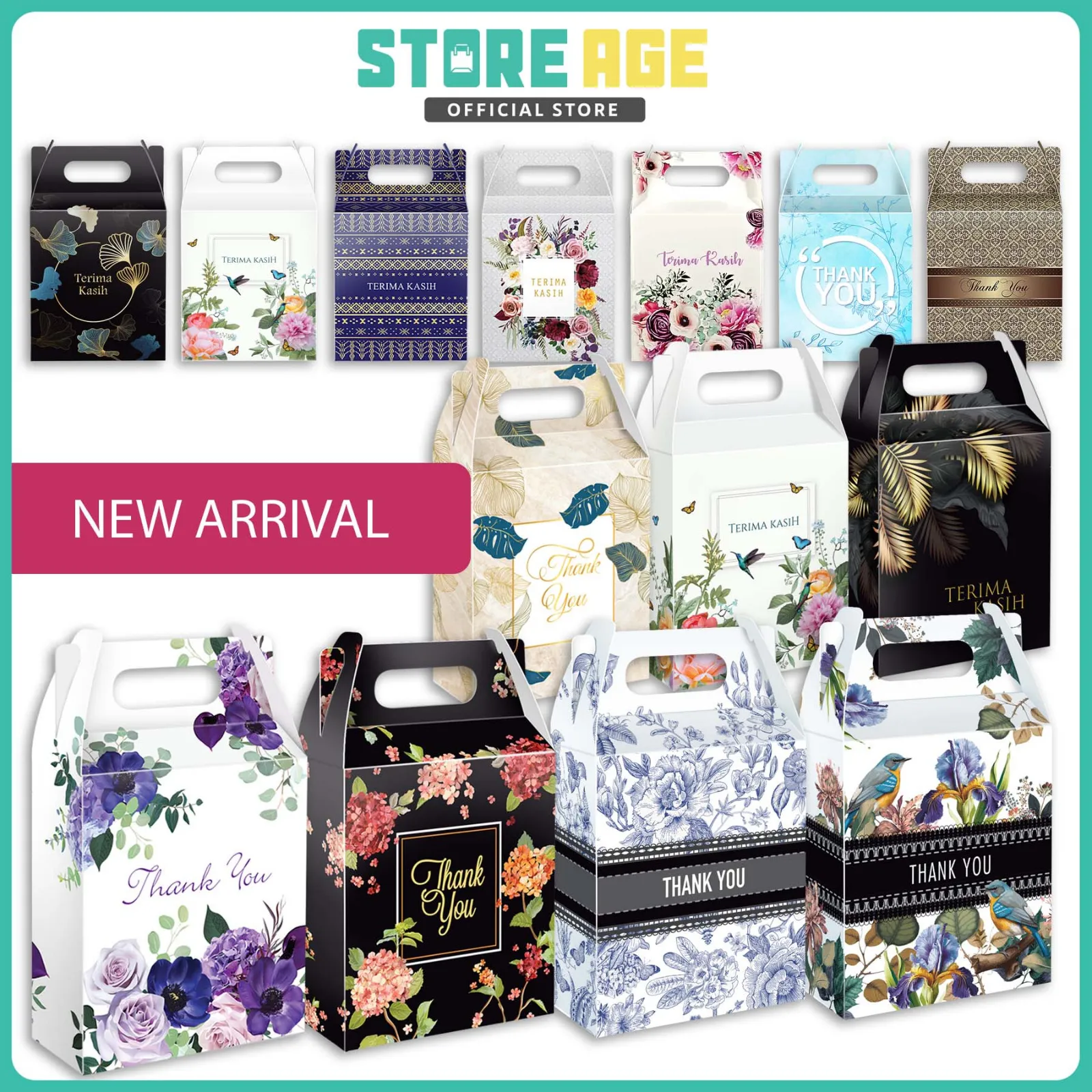 Store Age [100pcs] Floral Flower Printed Thank You Wedding Gift Box, Doorgift Box, Kotak Kahwin, Doorgift Kahwin, Kotak Gift box, Gift Boxes