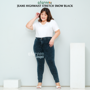 AFAREEN - Celana Jeans Highwaist Wanita Jumbo Celana Jeans Snow High Waist Plus Size Jeans Big Size