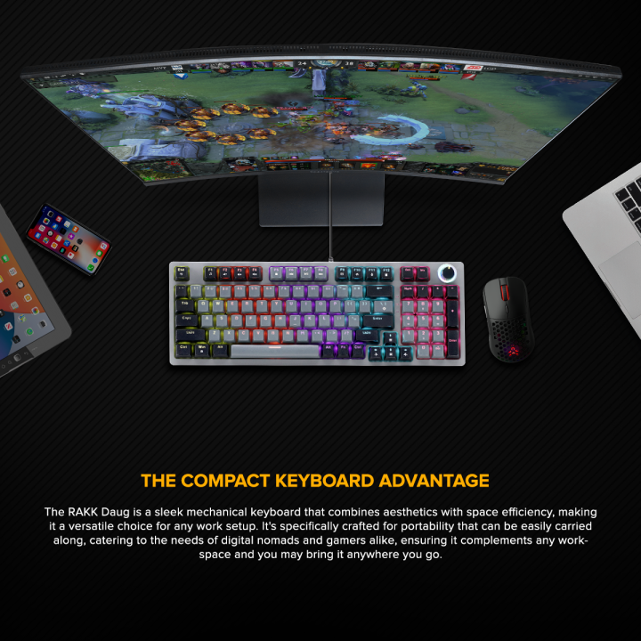 Daug Key RAKK DAUG 96 Keys Wired Gaming Keyboard Hotswappable Rainbow LED Yellow ...