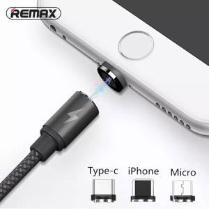 Remax Magnetic 3A Fast Charging 1.2m Data Cable - Type C, Micro USB, Lightning for iPhone - LED Charging Display - Black PVC Material - Current 3A (Max) - RC-102