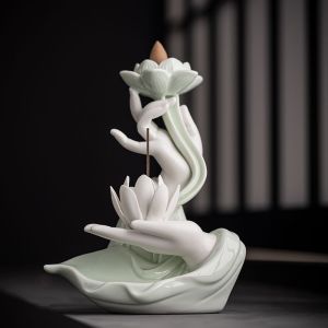Buddhas Hand Ceramic Reverse Flow Incense Incense Incense Burner Creative Modern Home Decoration Line Incense Incense Burner Sandalwood Incense Burner佛手陶瓷倒流香香薰炉创意现代家居室内摆件线香香薰炉檀香香薰炉
