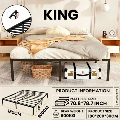 Heyman Metal Bed Frame Heavy Duty Iron Bed Frame Queen/King Size Metal Bed Katil Besi Anti-Rust & Sturdy Powder Coated Minimalist Design for Hostel Home