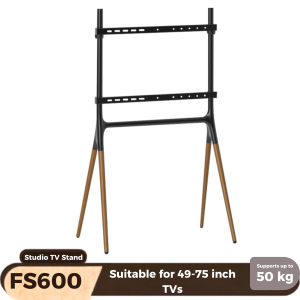 Fantasy T Mall High Quality Brateck FS600 Studio TV Stand Metal Frame Beech Wood Design Fits 49-75 Inch TVs Heavy Duty 50kg Capacity Modern Stable TV Floor Stand for Home Use