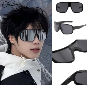 ChoiFoo แว่นตากีฬากลางแจ้งแว่นตาแว่นตาปั่นจักรยานกันแดดและแว่นตากันลมแว่นกันแดดสีดำแว่นสายตาขนาดใหญ่ทนทานต่อรังสียูวีแว่นกันแดดวันหยุดพักผ่อนสำหรับนักท่องเที่ยวที่ทันสมัยและแว่นกันแดดทันสมัย