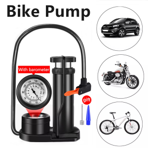 ISingo Free Gift Bike Foot Tire Pump with Gauge Ultra-Light Steel High Pressure 160 PSI Portable Air Pump for Bike/Ball/MTB/Motorcycle Mini Bicycle Tire Inflator Pump with Barometer