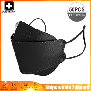 SUISSEWIN 50PCS KF94 Mask Face 4 ply Protection Korean Version KN95 Mask Washable N95 Black Mask Reusable Protection 4-Layers