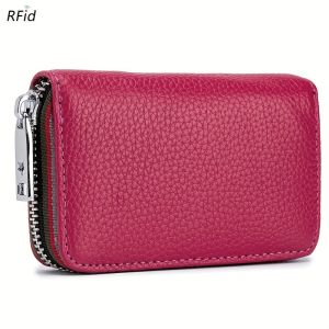 Genuine Leather RFID Blocking Wallet for Women – Stylish Zippered Card Holder with Multiple Compartments Compact Coin Purse in Orange & Black Perfect for Credit Cards and IDs Card Holder Wallet For Men&Women
