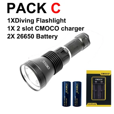 CMOCO 8000LM Diving Flashlight IPX8 XHP70 Powerful LED Under Water Waterproof 200M