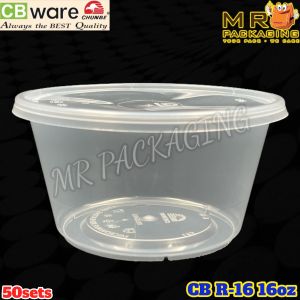 CB R16 Round Container with Lid ( 50sets± ) 460ml Disposable Plastic Food Box - Bekas Makanan Bulat - ware Chunbe CBware R16 16oz R 16 oz R-16 Container For Cube Storage Containere - Lazada