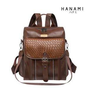 HANAMI Tas Ransel Cokelat Wanita TA1076B7 Kulit Elegan Hideko Simple Remaja Terbaru Branded Kantor