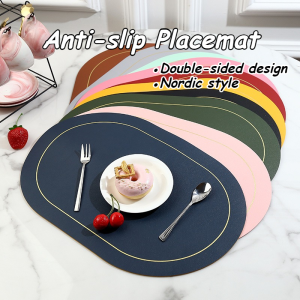 Nordic Style Oval Shape Placemat 30*45CM PU Leather Insulation Pad Heat-Resistant Oil-proof Mat