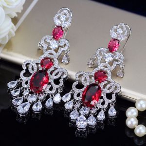 SEQUITO Delicate Women Jewelry White Gold Plated Inlay AAA CZ Zirconia Blue Stone Chandelier Shape Super Long Hanging Drop Heavy Party Earrings SE732