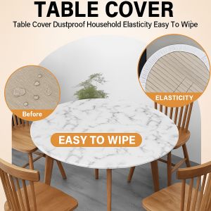 Simple Tablecloth Waterproof Oil Proof Round Elastic Marble Printed Tablecloth Coffee Dinning Table Tablecloth