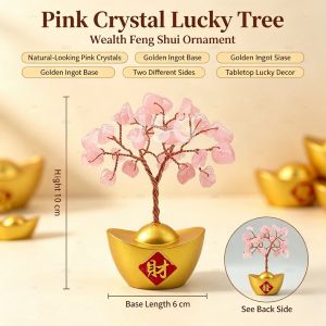 Feng Shui Multicolor Crystal Money Tree Gold Ingot Base Wealth Ornament For Home Office Desktop Gift