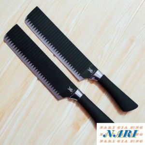 Dao bếp Nhật Bản loại 1 lưỡi thép siêu bén và cán cao su cao cấp mũi ngang - Dao răng cưa lượn sóng thái thịt