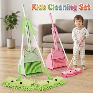 Cleaning Toy Set Mini Broom Dustpan Mop Pretend Play Household Chore Kit Plastic Kids Gift
