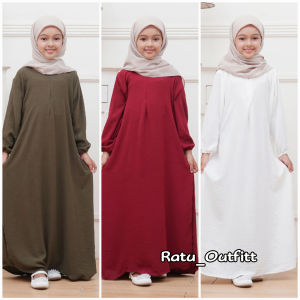 Paket 3 Pcs Gamis Anak Perempuan Terbaru Crinkle Airflow Usia 2 - 12 Tahun Resleting Depan Kekinian