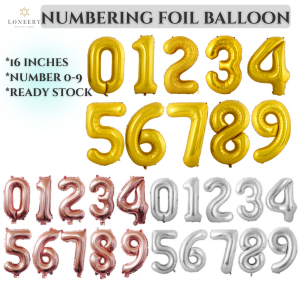 16 Inches Numbering Foil Balloon | Decoration Number Balloon 0-9 | Number Balloon 0-9 | Belon Nombor 0-9 | Birthday Balloon | Belon Hari Jadi | Decoration Balloon | 铝膜数字气球 | Silver | Rose Gold | Gold | Ready Stock