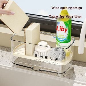SEA JJT Rag Sink Storage Shelf Kitchen Dish Rack Wall-Mounted Punch-Free Countertop Sponge Towel Kitchen Storage Rack Artifact