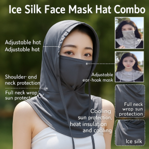 Ice Silk Sun Protection Face Mask Hat Combo  Face Mask +  Hat Blocks 99% UV Rays Cooling Breathable