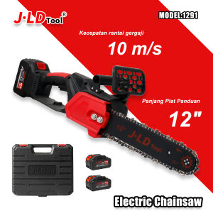 J.LD Cordless Chainsaw 12" Gergaji Listrik Gergaji Baterai 88VF 2pcs mesin mini pemotong kayu Electric Saw
