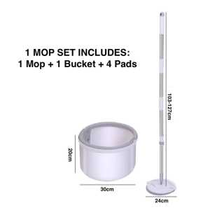 WHITE SPIN MOP 360° Buckets | Magic Spin Mop Bucket With Brush Compact With Microfibre Pad