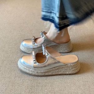 Ladies Vintage 6cm thick-soled sandals summer fashion Wedges Mule shoes