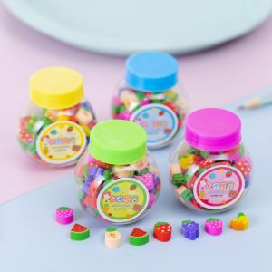 Rubber Eraser 50pcs Bottle 120g Rubber Fruits Animals Cartoon For School Study Reward Party Kids Children Student Gift Stationery