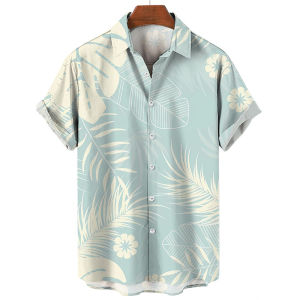 Hawaiian Tropical Leaves 3d Printed Lapel Summer Shirts For Men Casual Short Sleeve