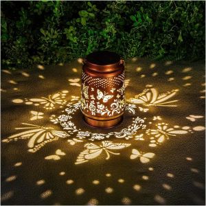 FFBH Home Decoration Courtyard Light Night Light Gift Solar Hummingbird Pattern Outdoor Projection Waterproof Lantern Pendant Light K7M2P