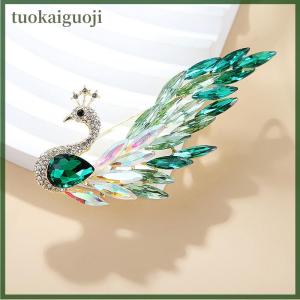 tuokaiguoji เข็มกลัดนกยูงคริสตัลพลอยเทียมรูปสัตว์แฟชั่นสำหรับผู้หญิงเสื้อผ้าเสื้อโค้ทเครื่องประดับของขวัญเครื่องประดับ