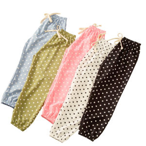 Kids Girls Boys Pants Korean Style Slacks Linen Polka Dot Trousers Sport Casual Clothing for Summer 2-11Y