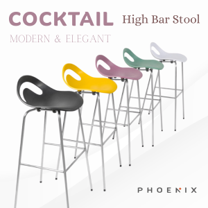 SG Phoenix Cocktail High Bar Stool with bag holder Modern and Elegant Minimalist Design for Patio Balcony Bar Counter Kitchen Dining area 5 colours by Thehomeshoppe