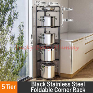 Multi-layer Foldable Kitchen Corner Rack/Black stainless steel corner storage rack/Kitchen shelf/ Fireheart