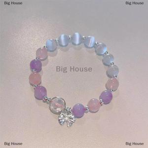 [COD] Big House สร้อยข้อมือลูกปัดคริสตัลรูปโบว์และแสงจันทร์สร้อยข้อมือยืดหยุ่นสุดหรูสำหรับเด็กผู้หญิงเครื่องประดับของขวัญ