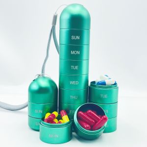 Metal Moisture Proof Weekly Pill Organizer Travel Hiking 7 Day Pill Box Case Waterproof Large Compartment to Hold Pills Vitamins