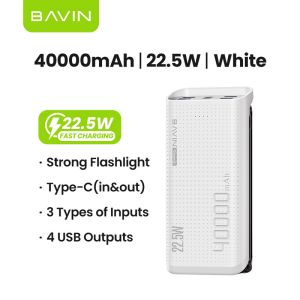 BAVIN PC077 Pro 40000mAh Powerbank 22.5W Fast Charging w/ 4 USB Output & 3 Input Light Indicator For Mobile Phones