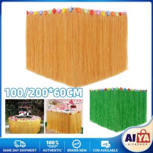 ★Same Day Shipping★ Luau Straw Grass Table Skirt Tropical Hawaiian Hula Luau Party Decoration Straw Color Table Skirt for Summer Hawaii Party Supplies LZC-Table-Skirt