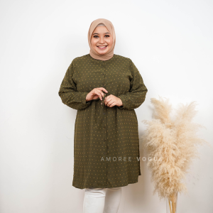 Plus Size (XL-4XL) Embroidery Full Button Nursing Friendly Long Blouse Muslimah Tops (4873)